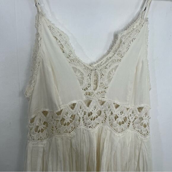 FREE PEOPLE Ilektra Lace Inset Cotton Chemise Mini Slip Dress Size Medium - Picture 13 of 15